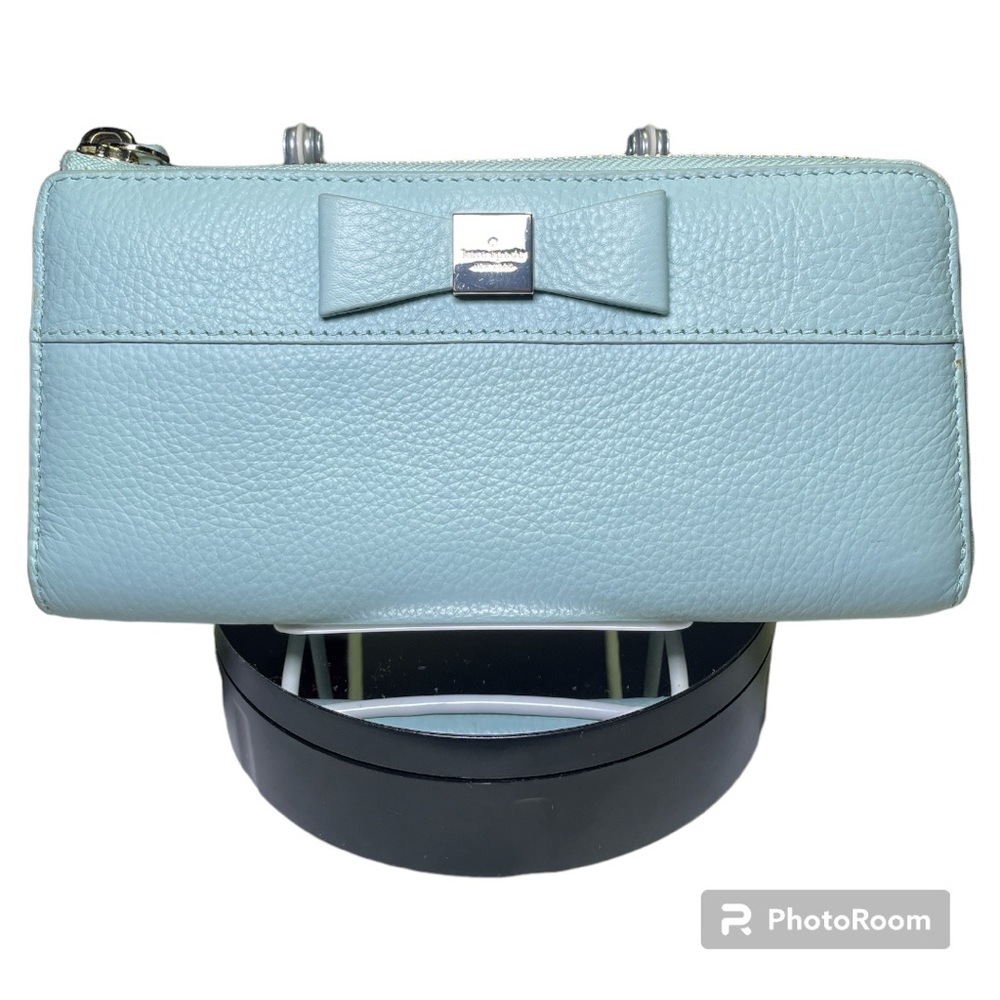 Kate Spade Morgan Bow Zip Around Leather Continental Teal Wallet.